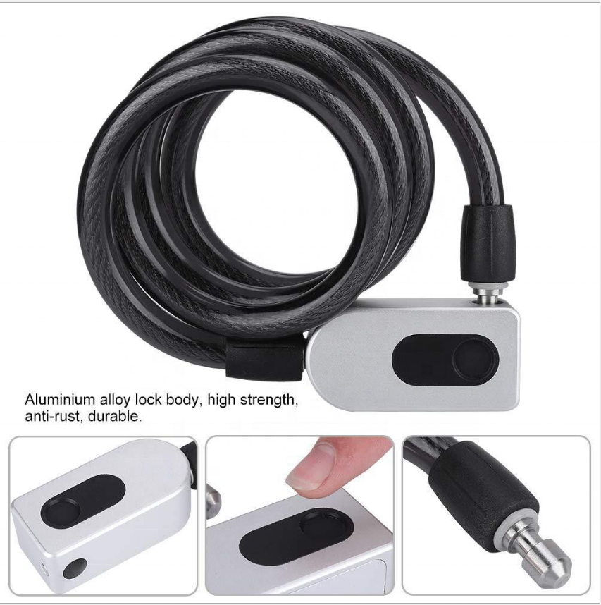 BL009 Foldable 1.0m Long Steel Ring Touch Cable USB Charging Smart Fingerprint Bicycle Lock